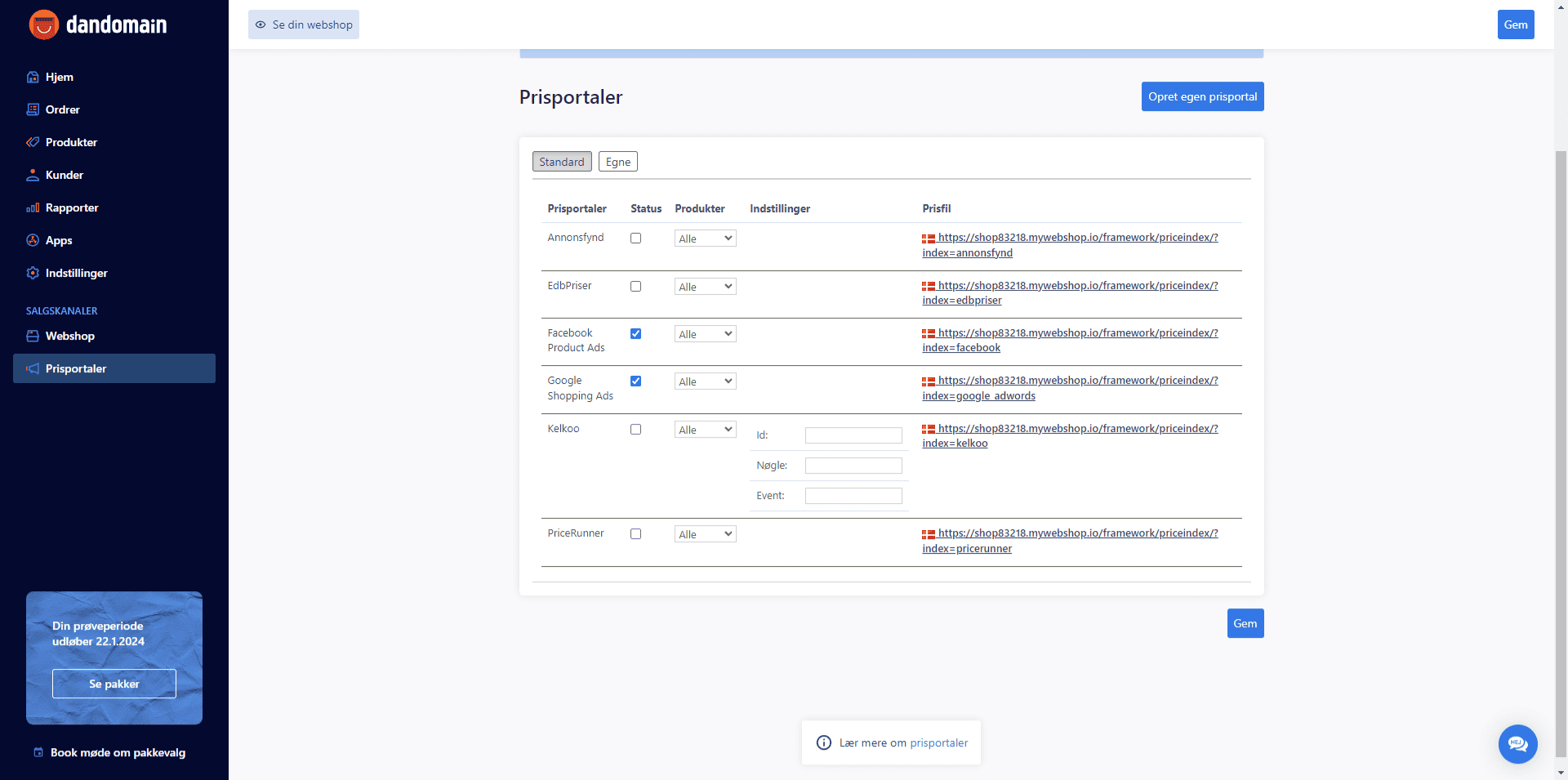 Overfør produktfeed