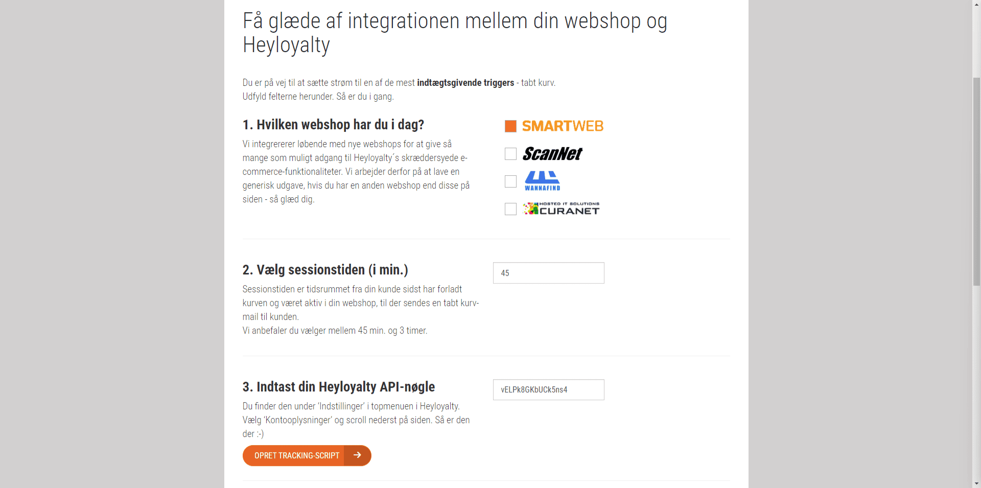 Indsæt script på Hostedshop