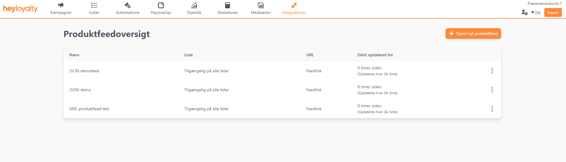 Produktfeed oversigt