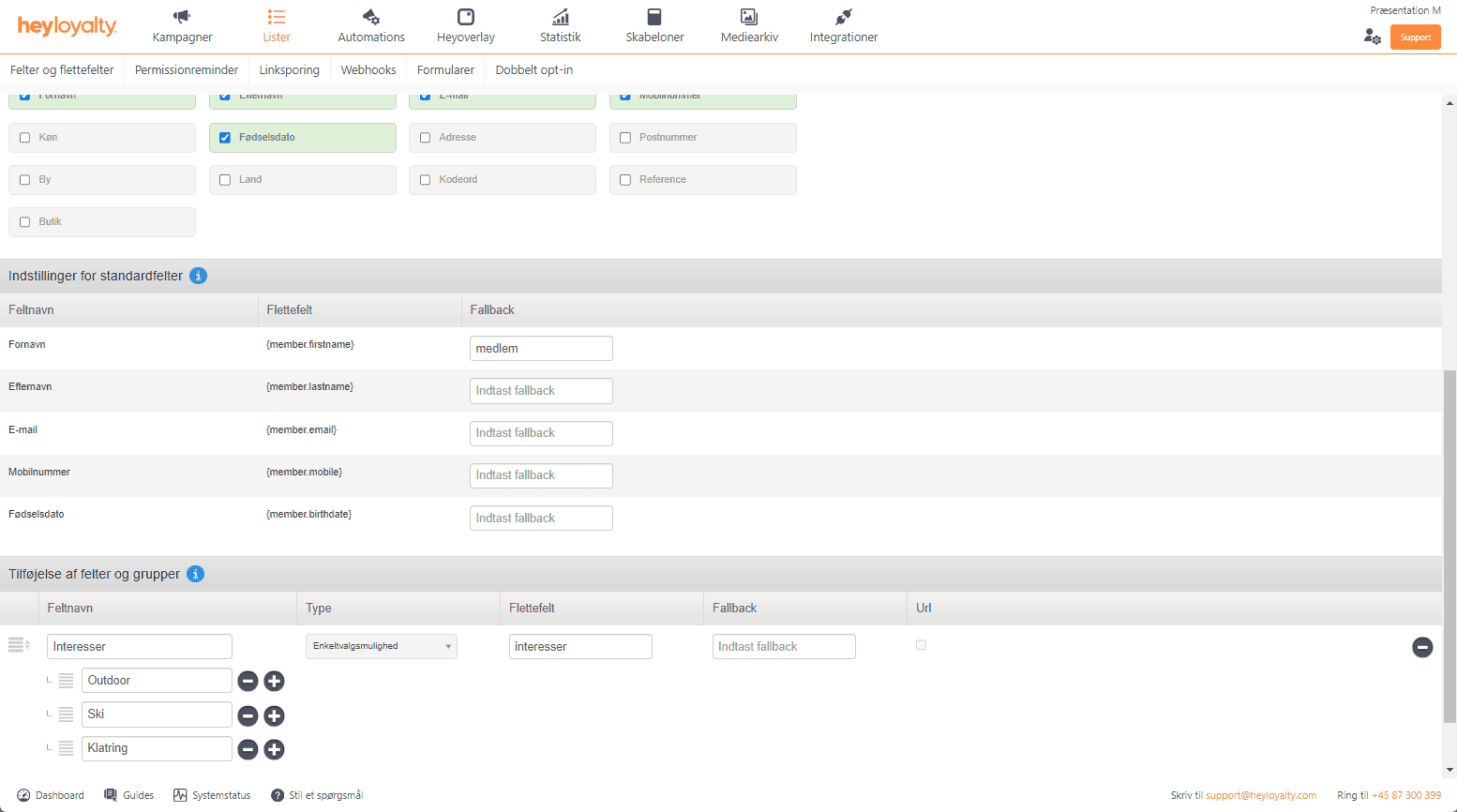 Opret fallback tekst