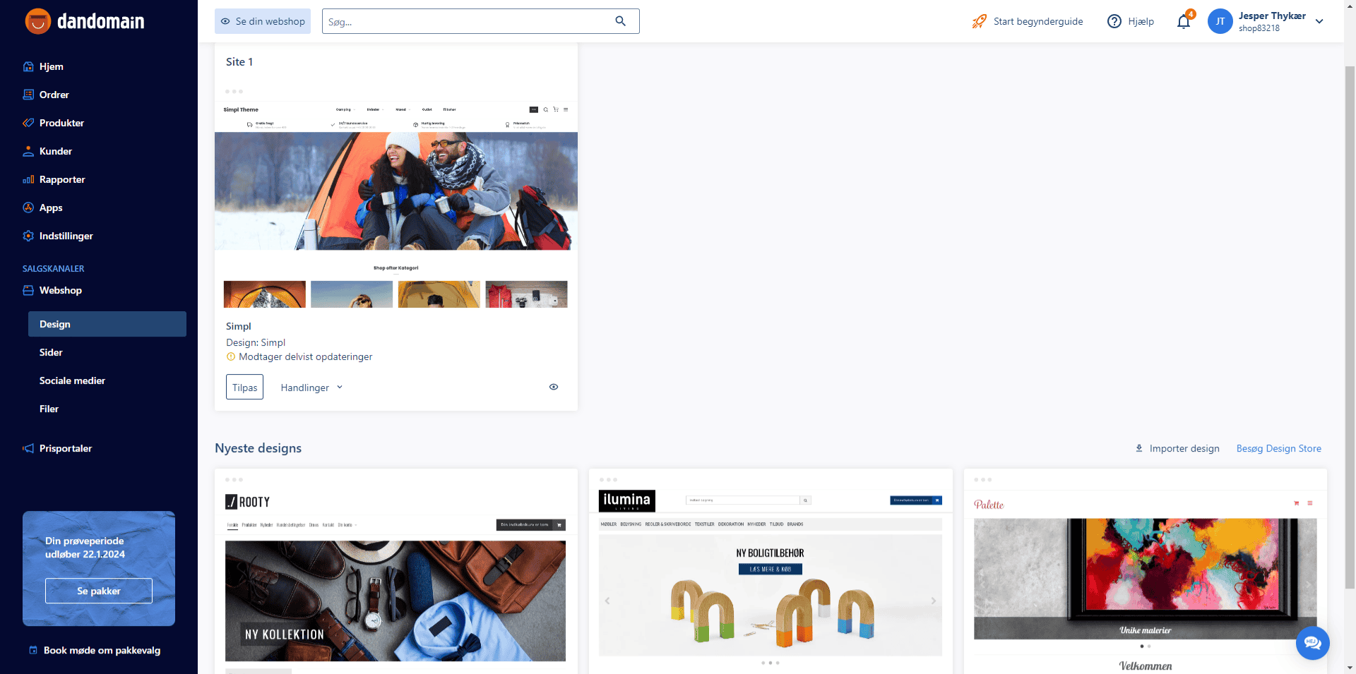Indsæt på Hostedshop