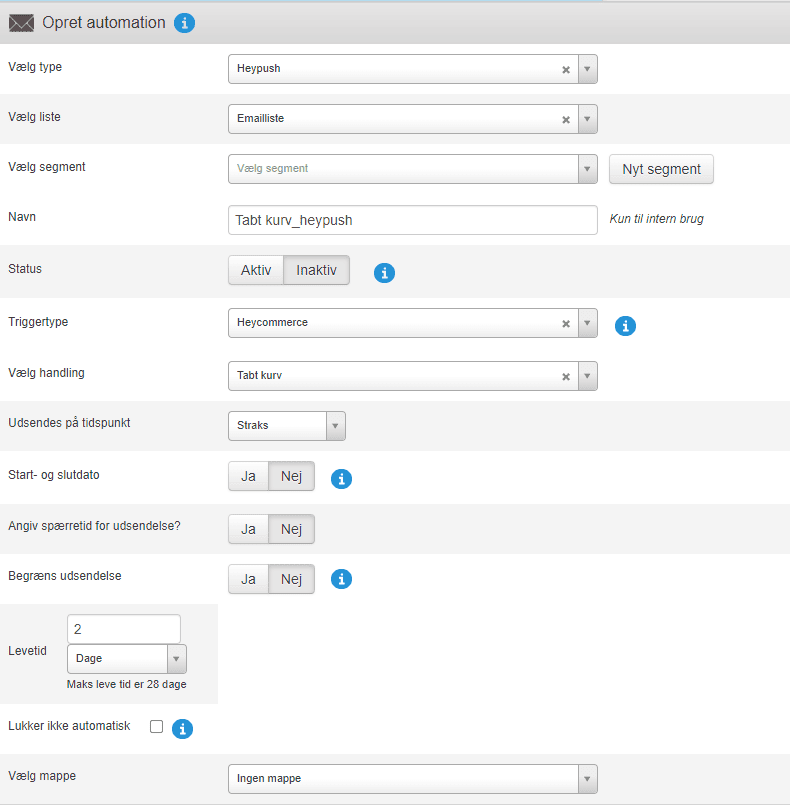 Automation indstillinger