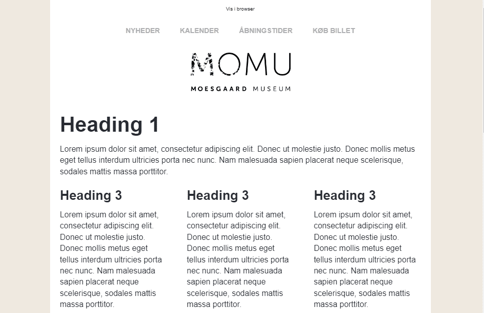 Eksempel på e-mail skabelon fra MOMU