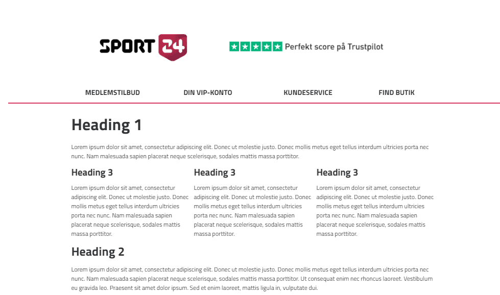 Eksempel på e-mail skabelon fra Sport24