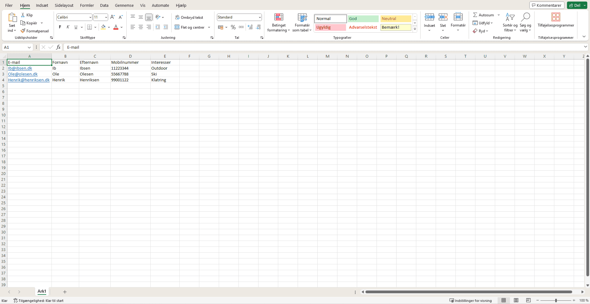 Saml dine medlemmer i en Excel-fil