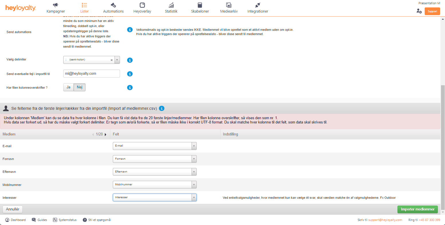 Par felter med medlemsdata