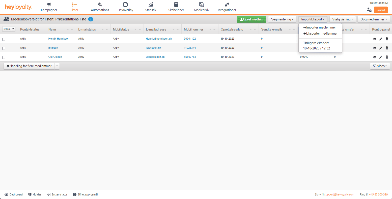 Eksportér din liste