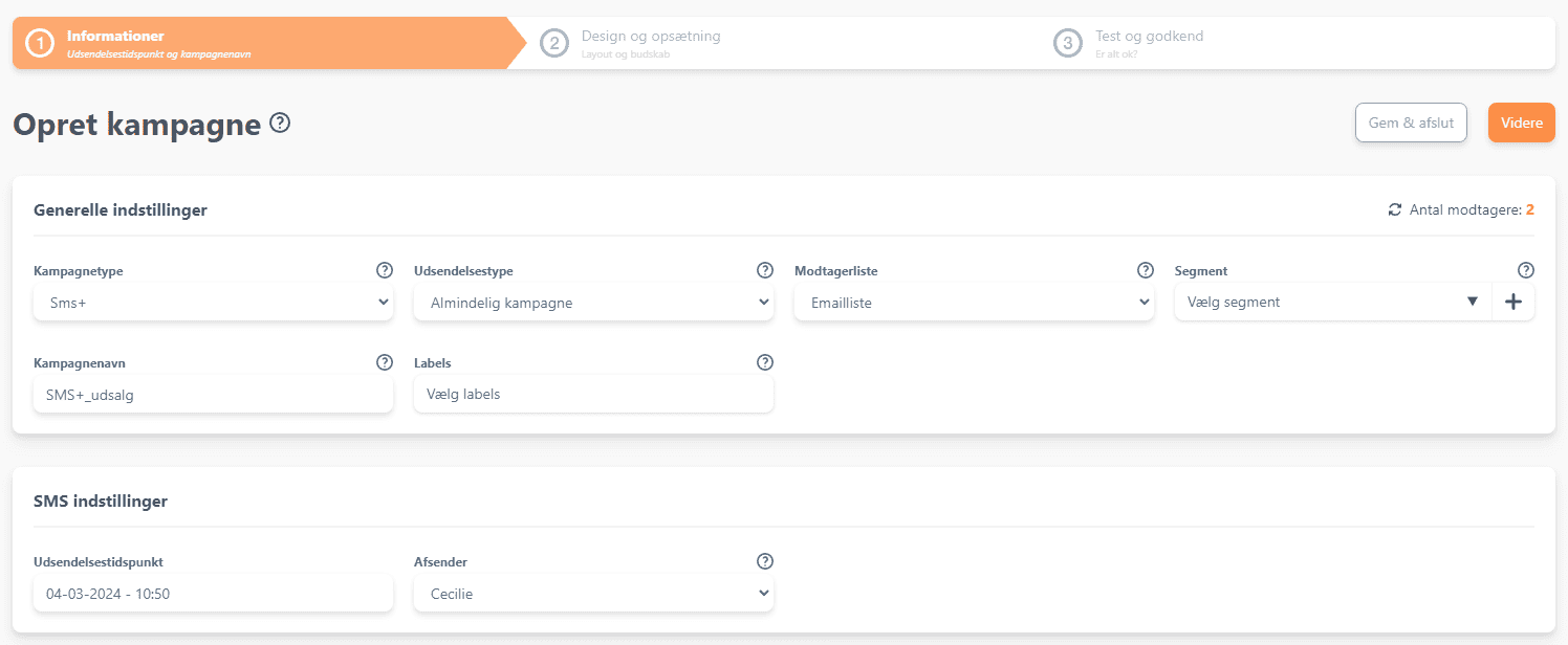 Opsæt SMS+ kampagne