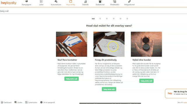 Vælg mål og type for dit overlay 