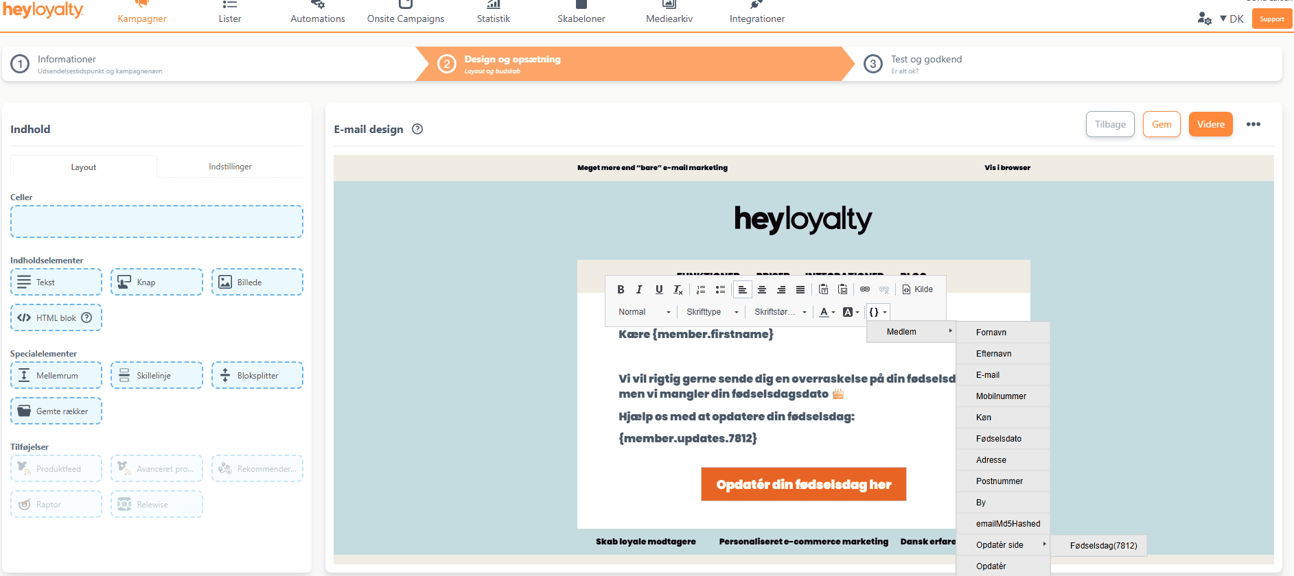 Opdateringsfomular i mail