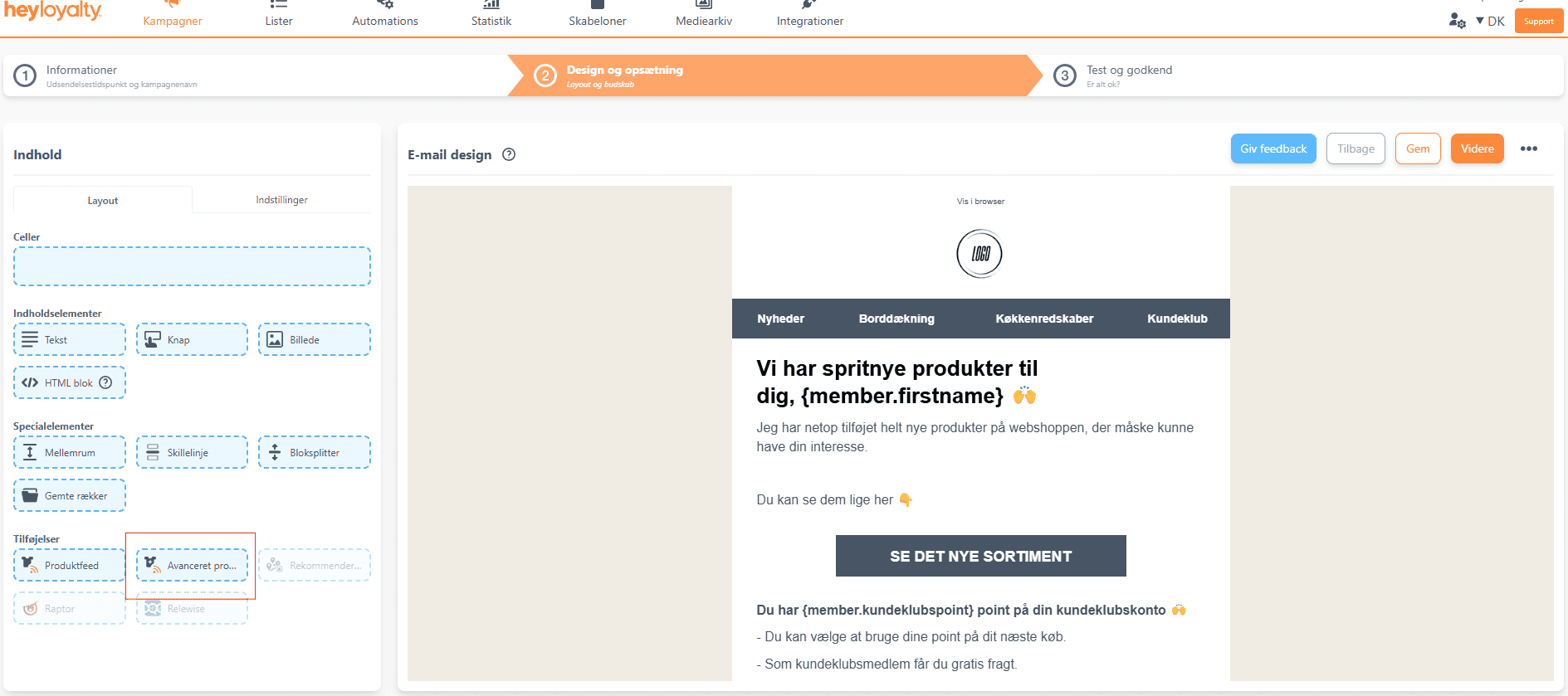 Træk Avanceret produktsøgning ind i e-mailen