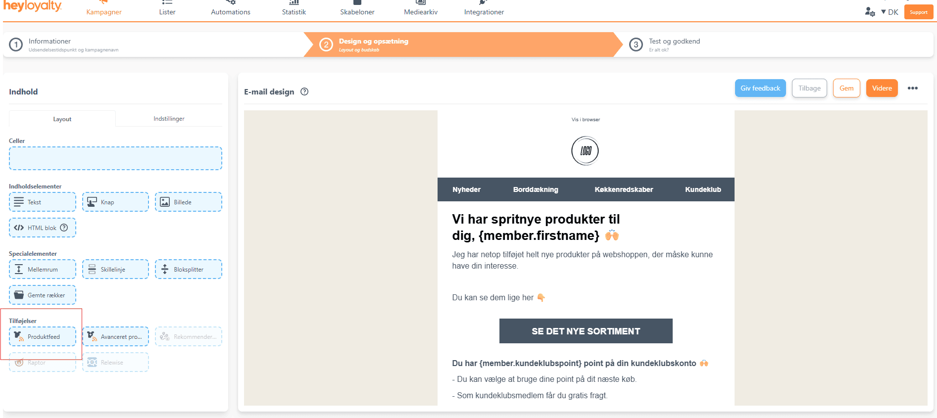 Indsæt blok i nyhedsbrev